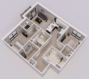 Grande Style C - 2 bed, 2 bath apartment 3D floor plan