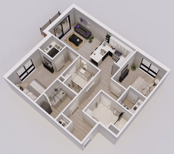 Floor Plan  Grande Style C - 2 bed, 2 bath apartment 3D floor plan