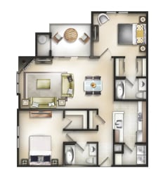 2 Bed 2 Bath Baker Place Chestnut Floor plan at The Residences at the Manor Apartments, Frederick, MD 21702