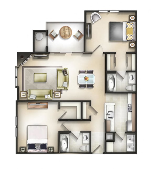 2 Bed 2 Bath Baker Place Chestnut Floor plan at The Residences at the Manor Apartments, Frederick, MD 21702