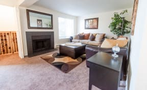 Tacoma Apartments - The Lodge at Madrona Apartments - Living Room and Fireplace