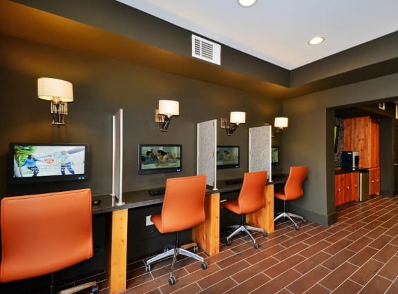 Business center with orange chairs
