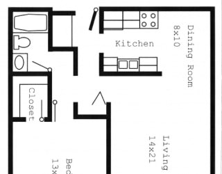 Woodland North Apartments one bedroom outline