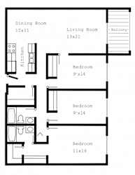 Woodland North Apartments three bedrooms outline