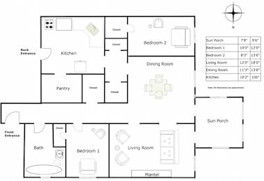  Floor Plan 2 Bedroom - 1 Bathroom
