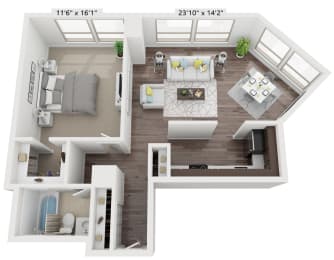 1 bedroom floor plan D at Presidential Towers, Chicago,60661