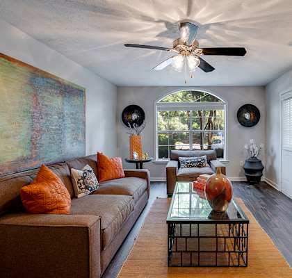 Spacious Living Room with Large Double Windows