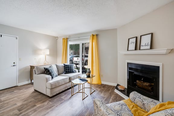 Living Room with Hardwood Style Flooring and Sliding Patio Door
