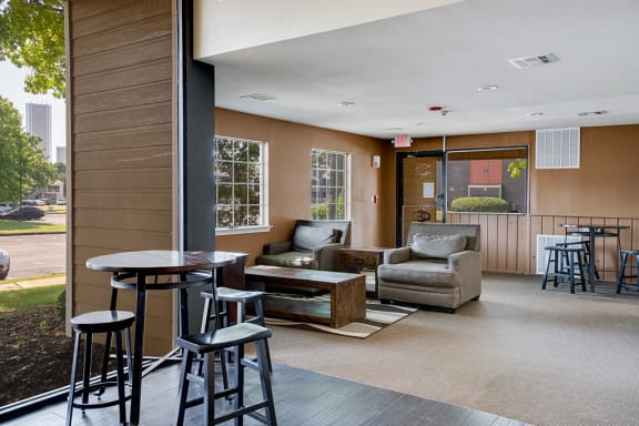 Lounge Seating at the Clubhouse with High Top Table and Stools