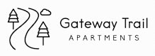 A black and white image of a logo for Gateway Trail Apartments.
