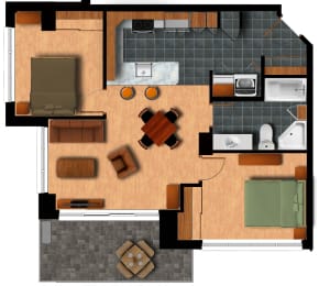 Floor Plan  Large 2 bedroom 1 bathroom apartment floor plan at Axial Towers in Laval, QC