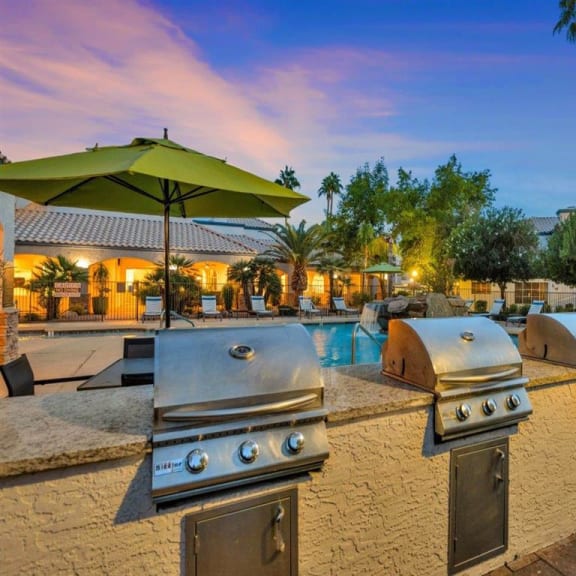 Resort Style Pool and Spa area with BBQ grills at Boulders at Boulders at Lookout Mountain Apartment Homes, Arizona, 85022