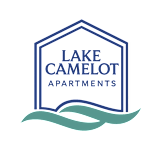 Lake Camelot Apartments logo with a wave design.