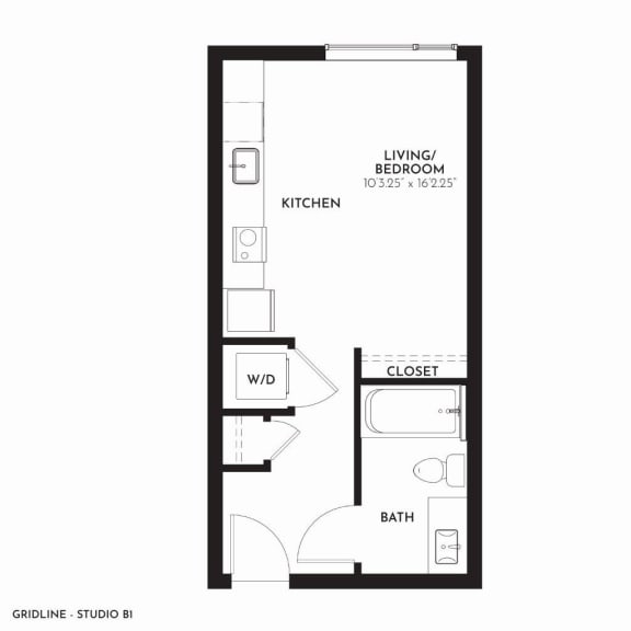 Gridline Apartments Studio B Floor Plan