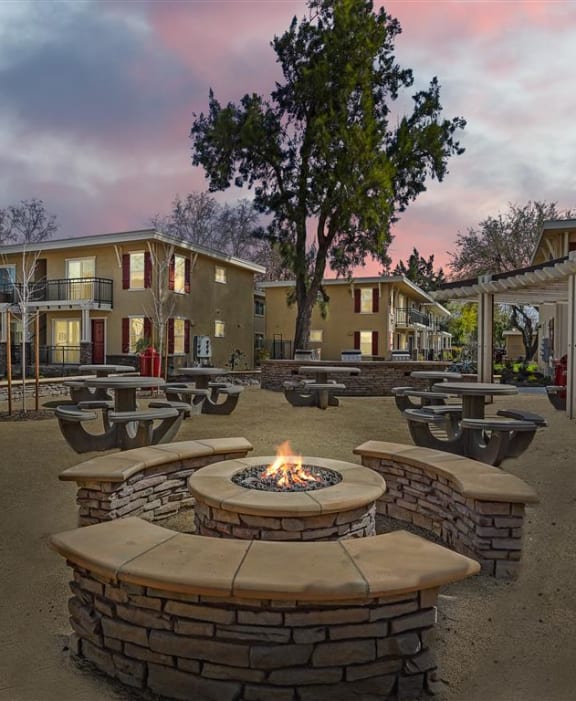 stone firepit, Parkside Apartments, Davis, California