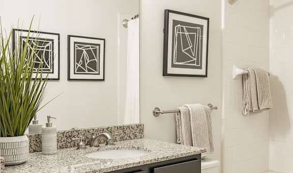 A bathroom with a white toilet and a sink with a counter top.