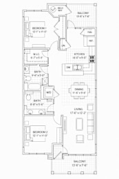  Floor Plan 2 Bedroom 1 Bathroom C