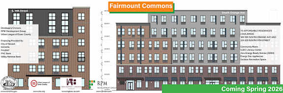 A rendering of a building with the text Fairmount Commons on it.