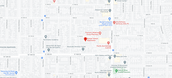 a screenshot of a map of a neighborhood with markers on it