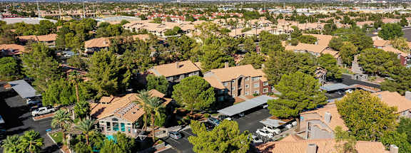an aerial view of a neighborhood with houses and trees
