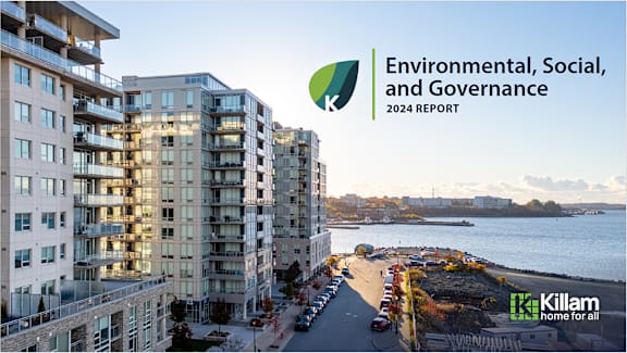 Building on the coast with a graphic that states Environmental, Social, and Governance