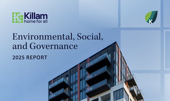 Building on the coast with a graphic that states Environmental, Social, and Governance