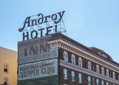 A photo of the historic sign at The Androy Apartments in Hibbing, MN