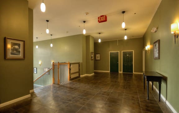 Hallway and Common area that leads to staircase to mail room