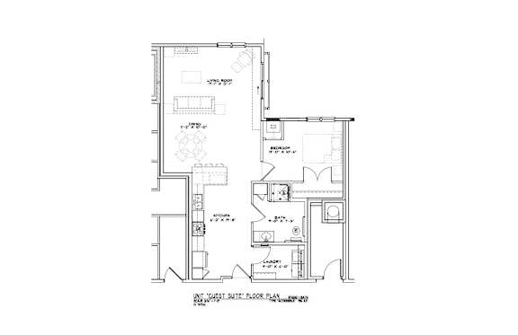 A black and white image of a floor plan for an attic guest suite.