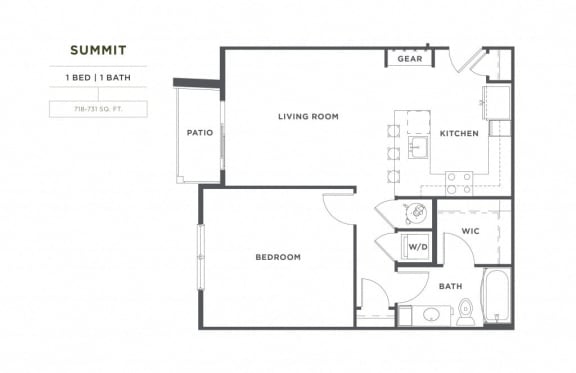 1 bedroom 1 bath Summit FloorPlan Starting from 718 Square-Feet 1 bedroom 1 bath Summit FloorPlan at Montane, Colorado, 80134