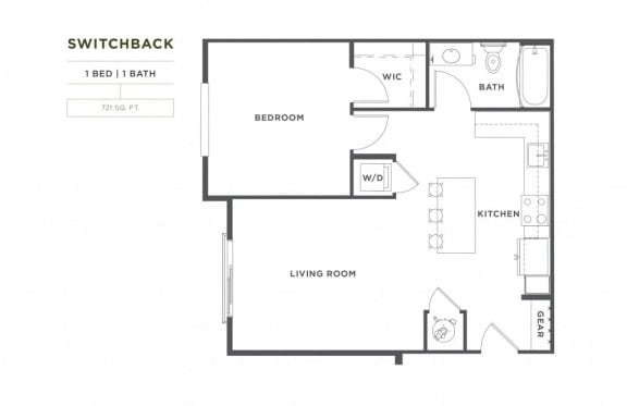 1 bedroom 1 bath Switchback FloorPlan 721 Square-Feet 1 bedroom 1 bath Switchback FloorPlan at Montane, Parker, Colorado