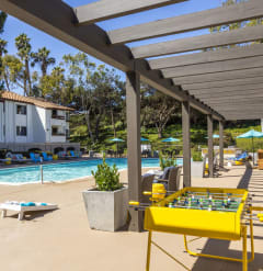 patio and a swimming pool at La Jolla Blue, San Diego, CA