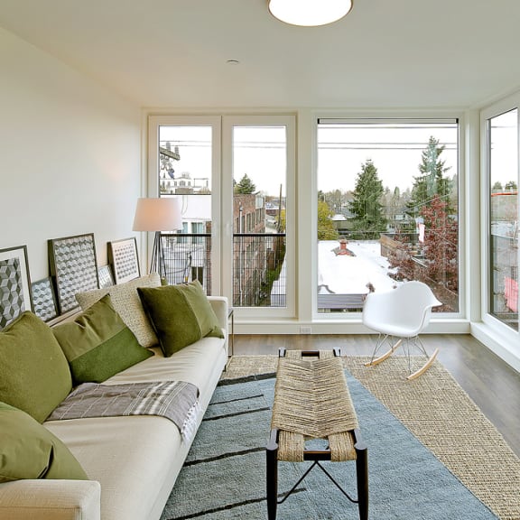 Spacious Living Area with large windows at 19th & Mercer, Seattle