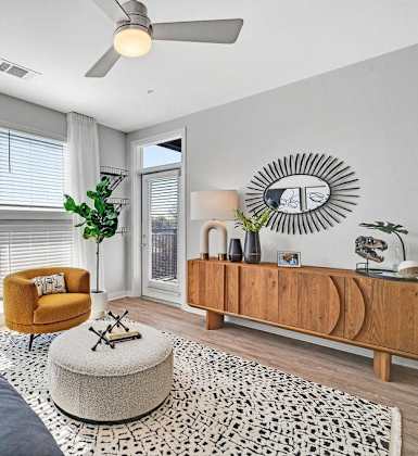 a living room with a couch and a coffee table