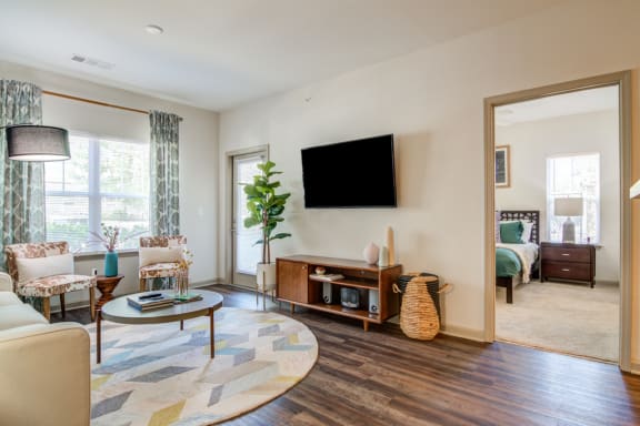Living room with a couch, chair, and coffee table