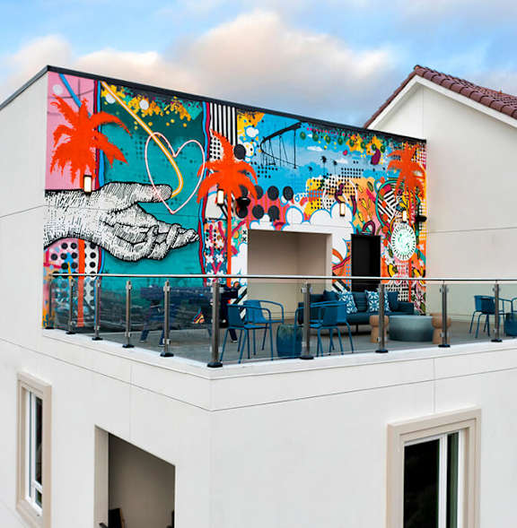 Aerial view of rooftop at Chromatic Flats Apartments in San Diego CA