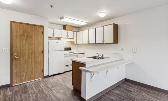 Kitchen at Woodrose Senior Affordable Apartments in Bellingham WA