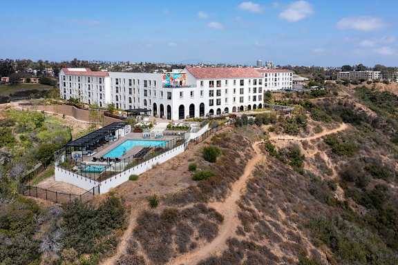 Aerial view of building at Chromatic Flats Apartments in San Diego CA