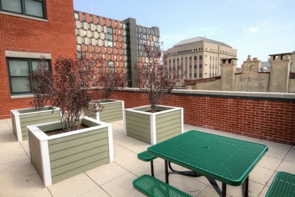Outdoor deck and patio with seating area and garden