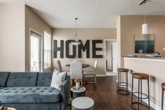 Moder Kitchen with Living Room Interior View at Maple Knoll Apartments, Indiana, 46074