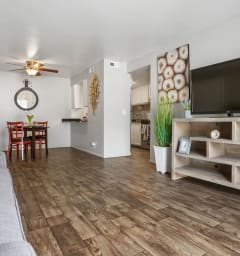 a living room with a couch and a tv