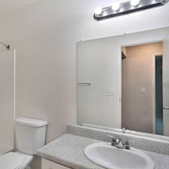 A white toilet sits next to a sink in a bathroom.