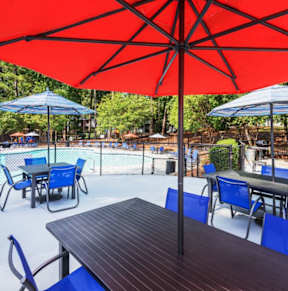 Pool Deck With Private Cabanas at The Pointe at Midtown, Raleigh, NC, 27609