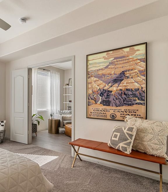 a bedroom with a bed and a ceiling fan at Element Deer Valley in Phoenix, Arizona