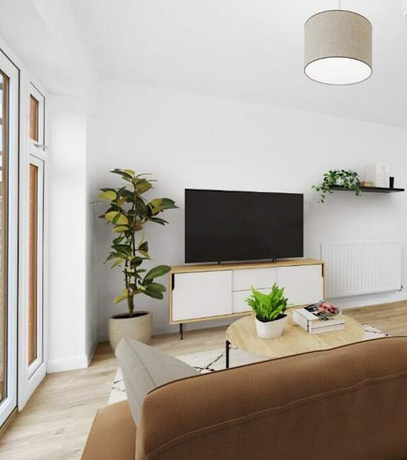 modern living room with a TV at The Farriers Apartments, Milton Keynes, MK8 1LS
