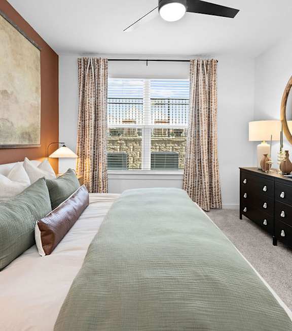 The Wrenley Apartments in Charlotte, NC Model Bedroom with Carpet