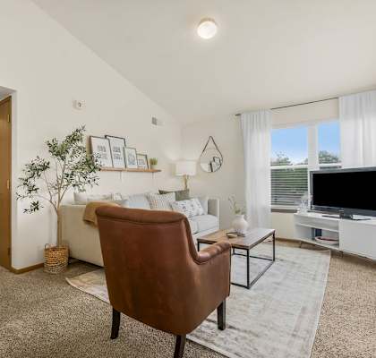 Spacious Living Area with Carpet
