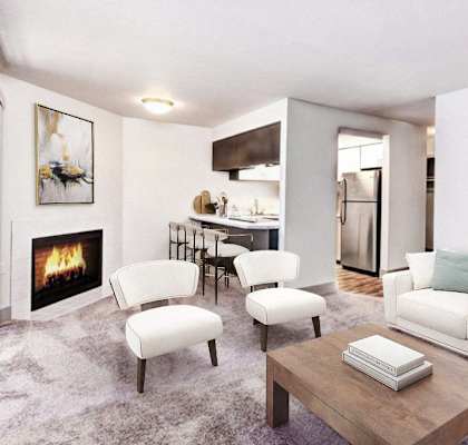 a living room with a fireplace and a couch at Autumn Village, Milton, WA, 98354
