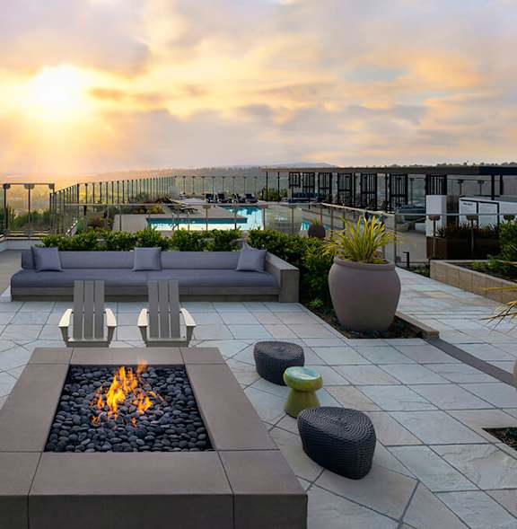 Outdoor lounge at Chromatic Flats Apartments in San Diego CA