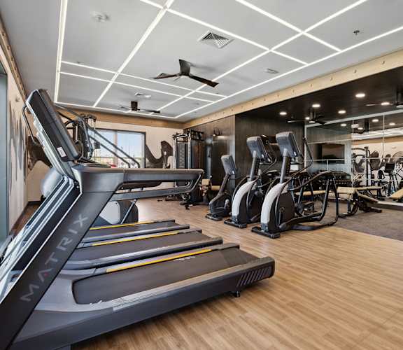 A gym with treadmills and other exercise equipment at Madison Prickett Preserve, Yardley, PA